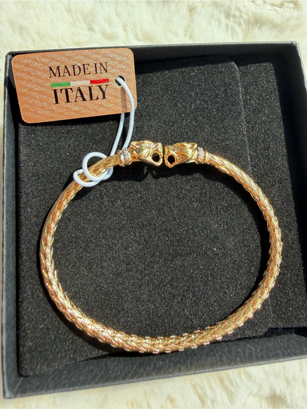 Italian Gold-Tone Braided Dragon Head Bangle Bracelet